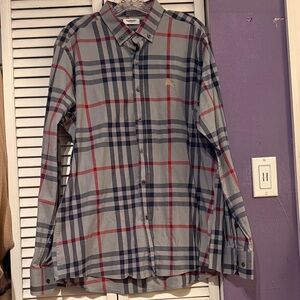 Burberry Men's Plaid Shirt - Navy and Red